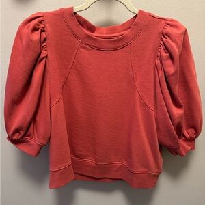Maeve Coral Puff Sleeve Sweatshirt